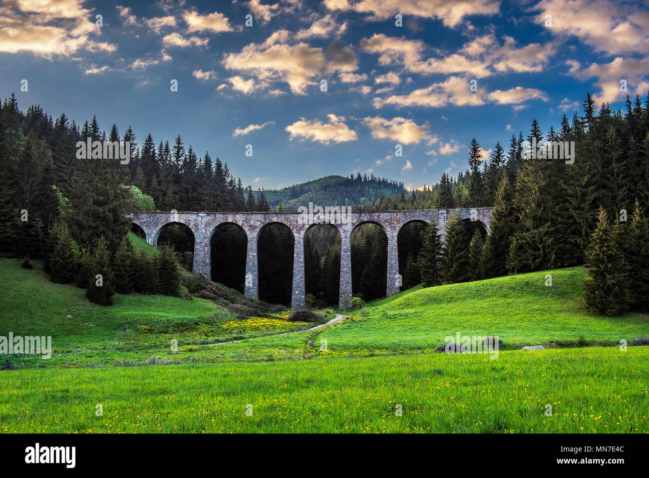 Historisches Eisenbahnviadukt in der Nähe von telgart in der Slowakei Stockfoto