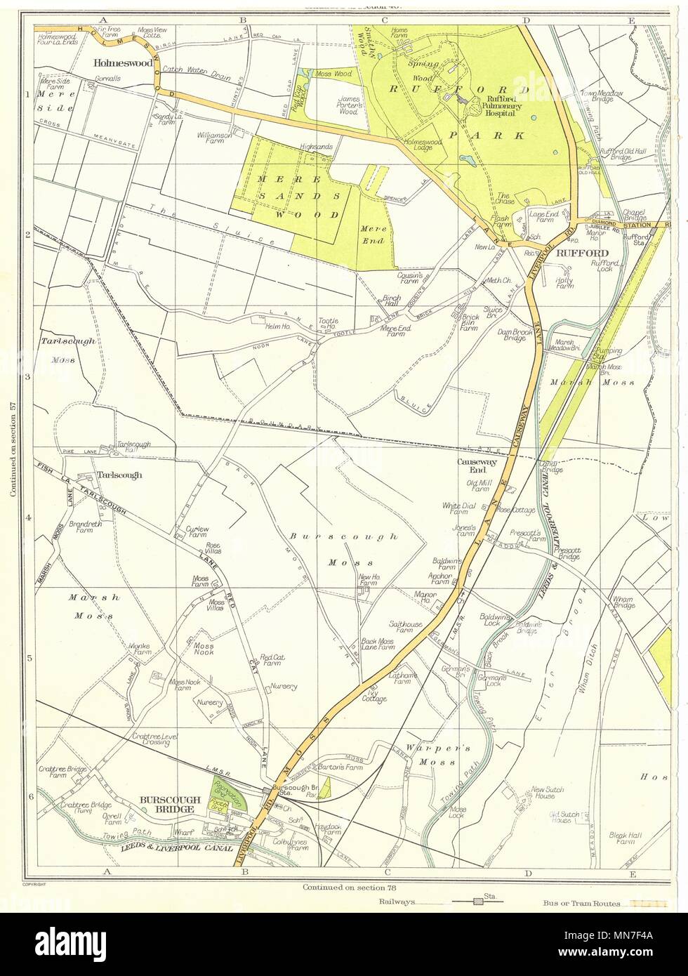 LANCS. Holmeswood, burscough Brücke, warper von Moos, Rufford, Marsh Moss 1935-Karte Stockfoto