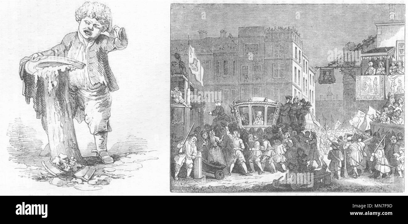 Trainer. Bov; Oberbürgermeister zeigen (Hogarth) 1750 1845 alte antike Bild drucken Stockfoto