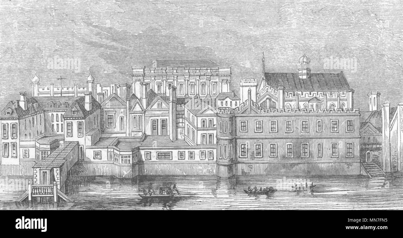 LONDON. Whitehall, vor dem Brand von 1691 1845 alte antike vintage Bild drucken Stockfoto