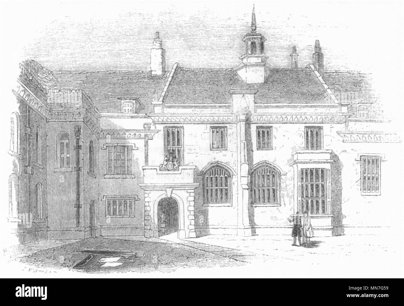 Gebäude. Gt Hall, Charter House 1845 alte antike vintage Bild drucken Stockfoto