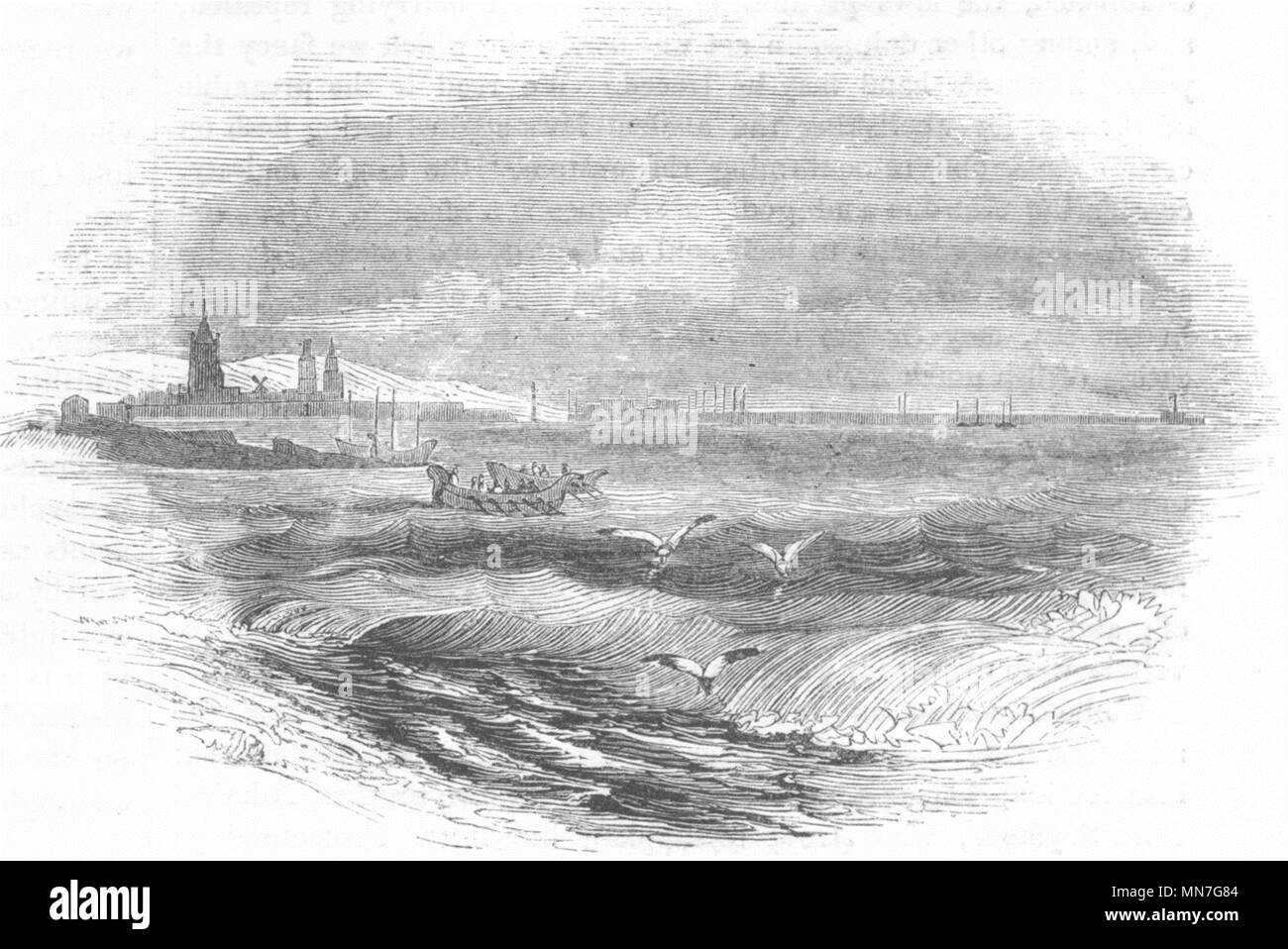 Frankreich. Calais vom Meer 1845 alte antike vintage Bild drucken Stockfoto