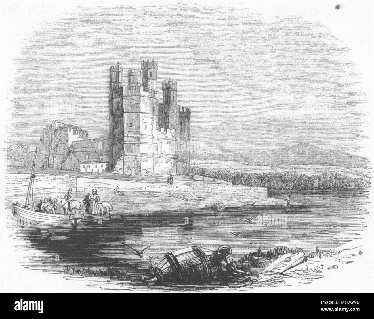 WALES. Caernarvon Castle 1845 alte antike vintage Bild drucken Stockfoto