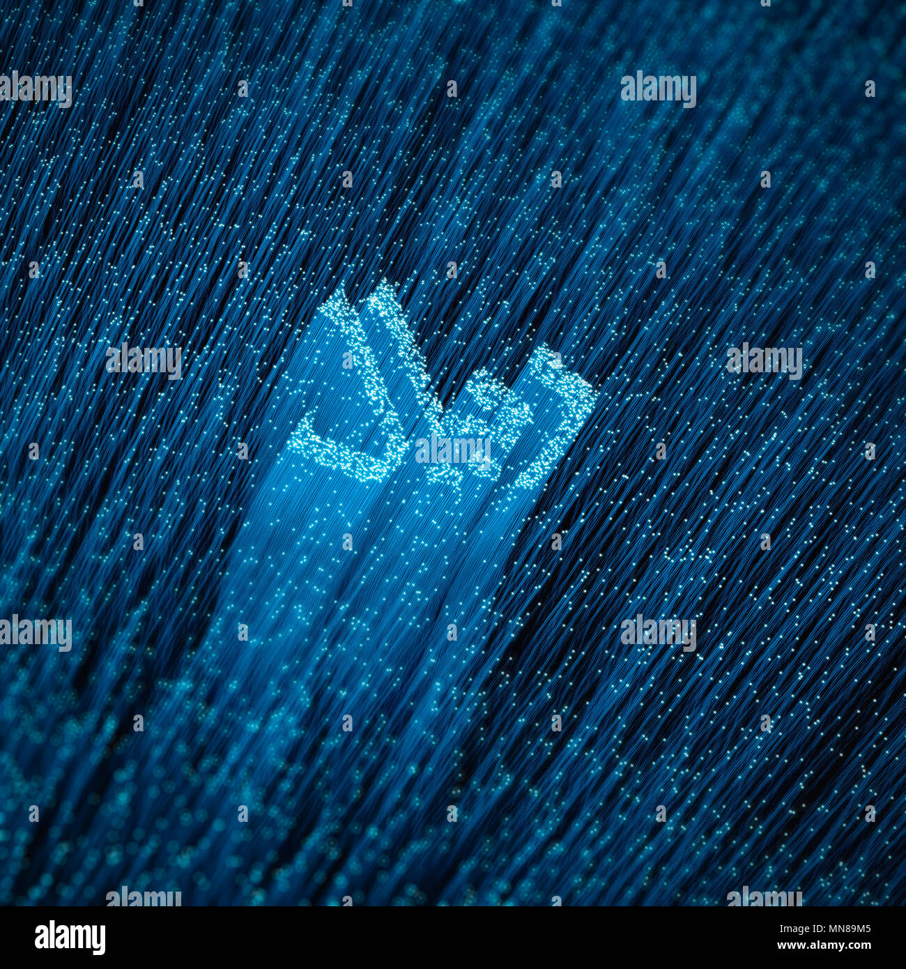 Lwl-riyal Konzept-/3D-Darstellung der glühenden optische Fasern bilden Saudi Arabian riyal Währungssymbol Stockfoto