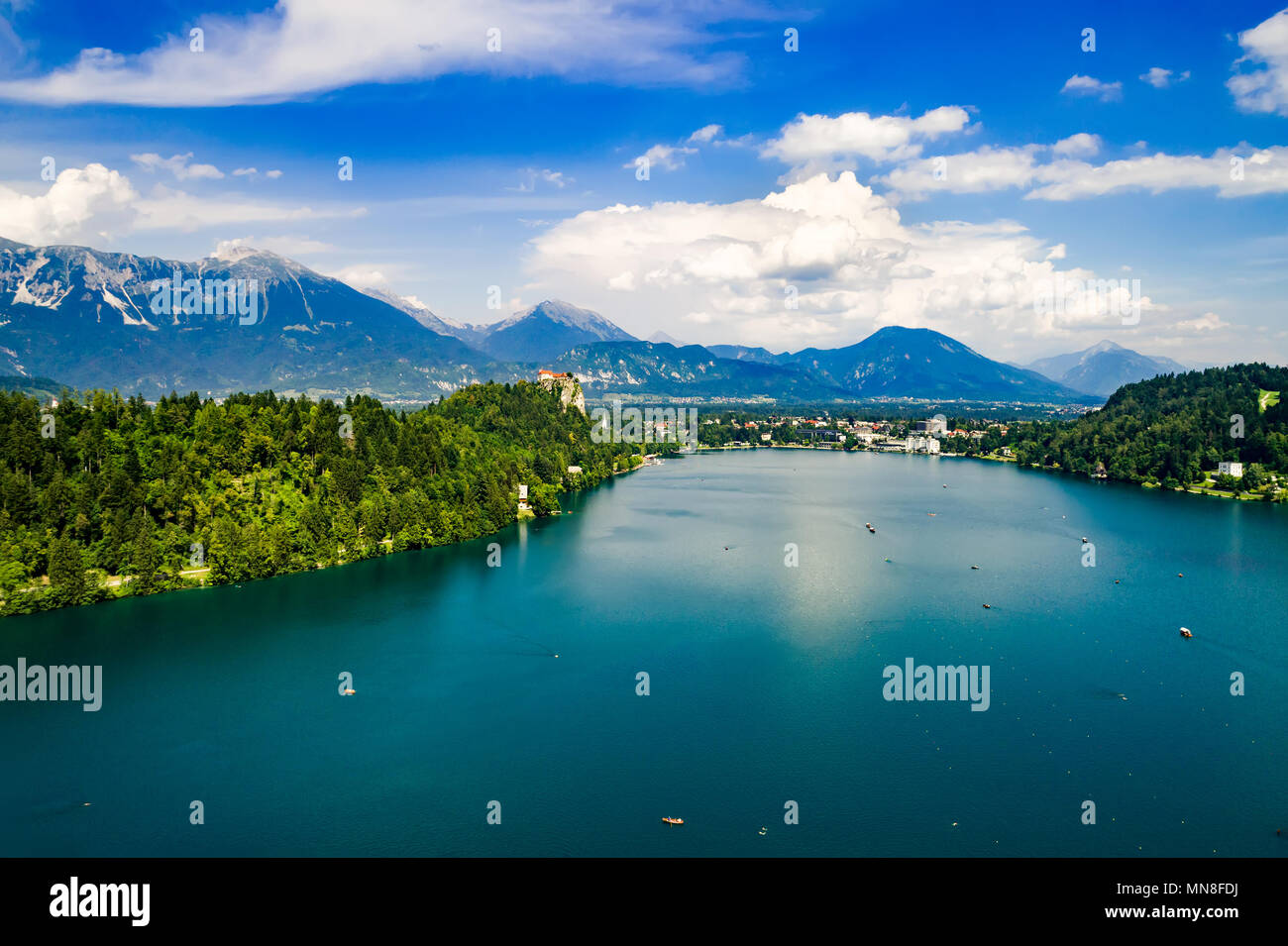 Slowenien - Luftbild resort Lake Bled. Stockfoto