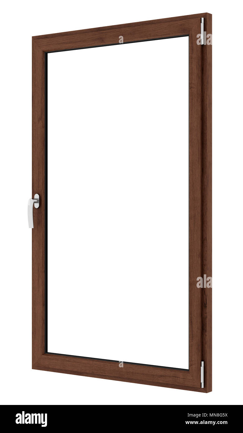 Braun Holz- Fenster auf weißem Hintergrund. 3D-Darstellung Stockfoto