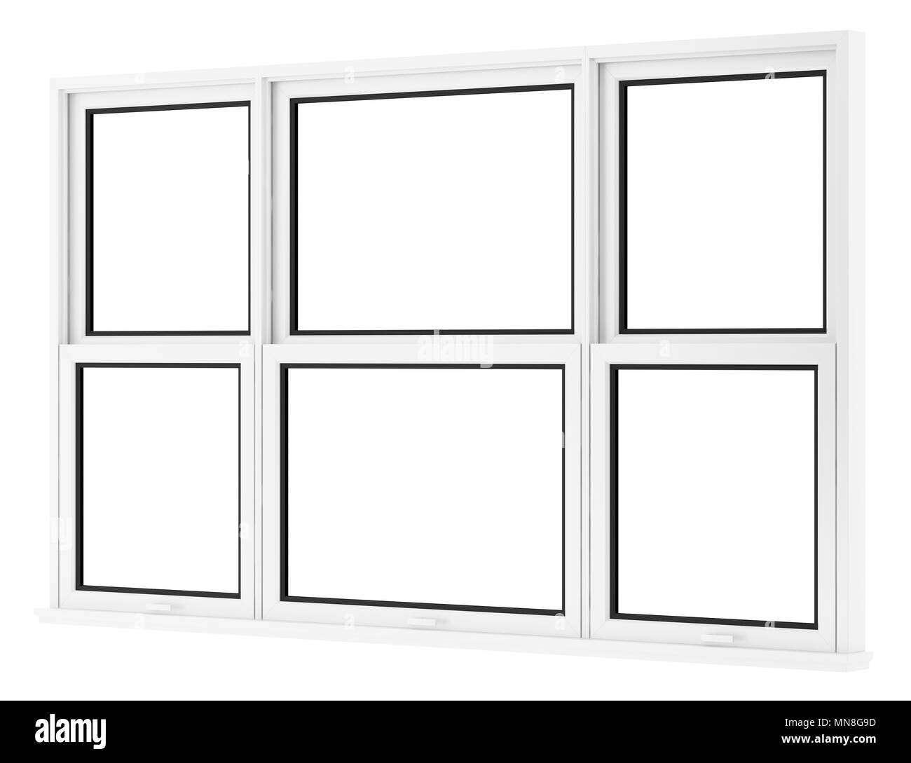 Fenster isoliert auf weißem Hintergrund. 3D-Darstellung Stockfoto