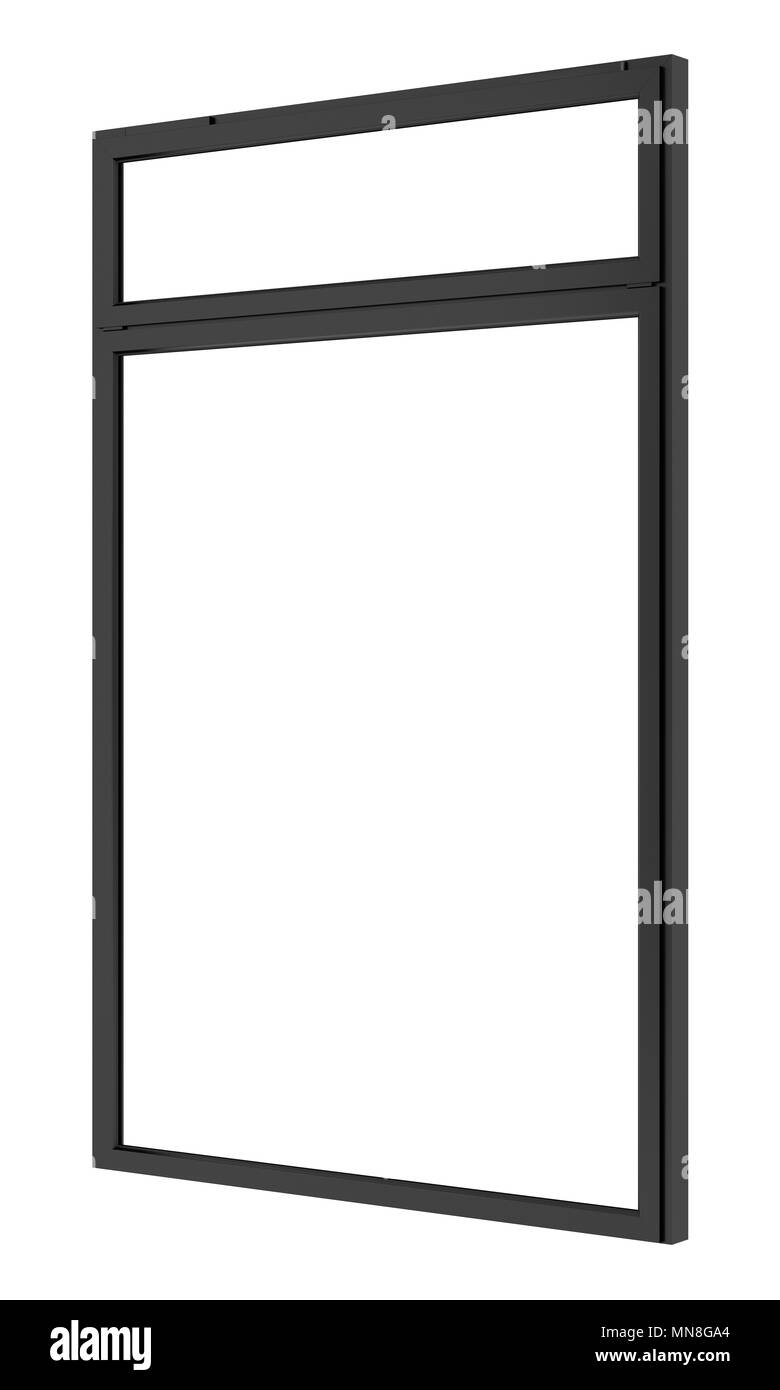 Schwarz metallic Fenster auf weißem Hintergrund. 3D-Darstellung Stockfoto