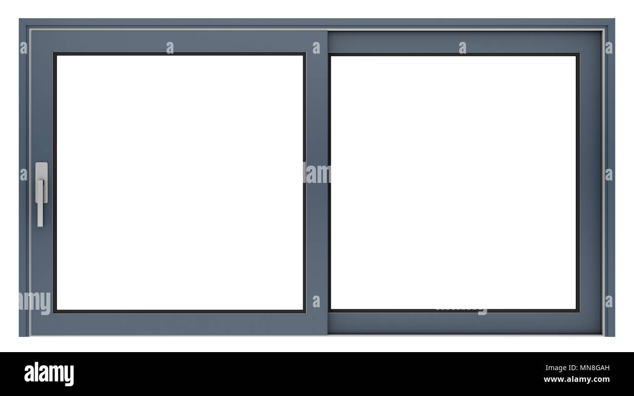 Metallische Fenster auf weißem Hintergrund. 3D-Darstellung Stockfoto