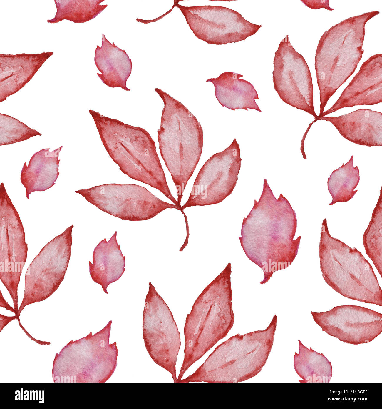 Blumen Aquarell nahtlose Muster mit rote Blätter im Herbst auf weißem Hintergrund Stockfoto