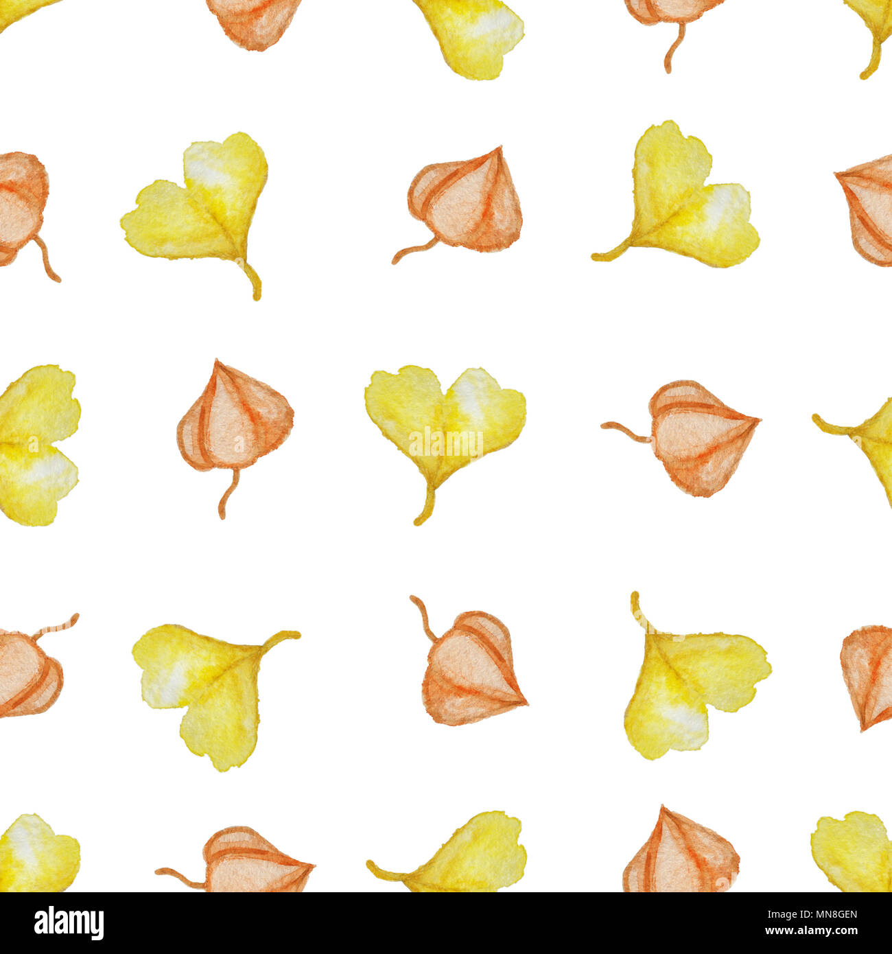 Blumen Aquarell nahtlose Muster mit gelben Blätter im Herbst auf weißem Hintergrund Stockfoto