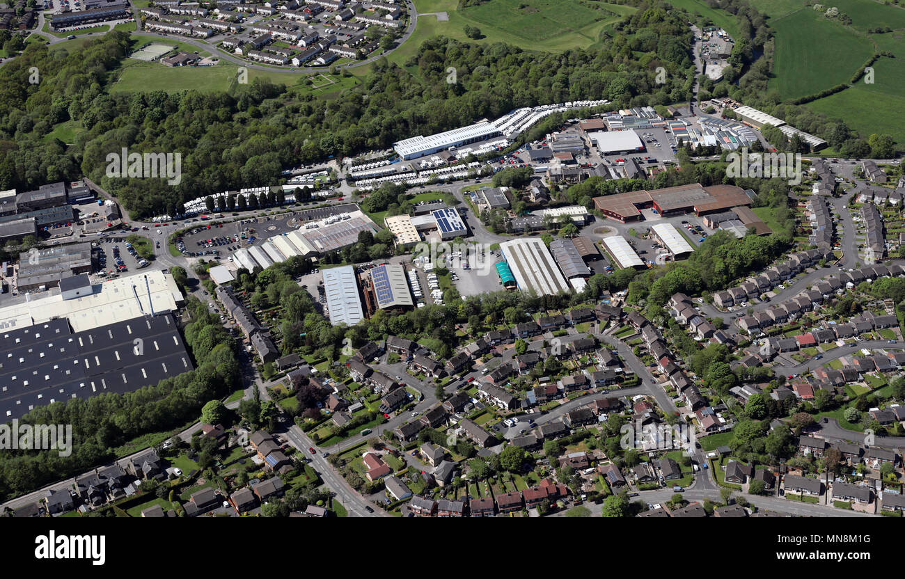 Luftaufnahme von Brookfield Industrial Estate, Glossop Stockfoto