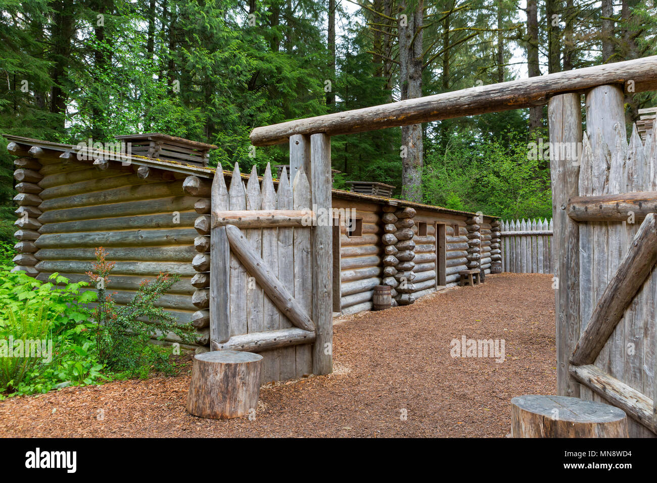 Gate Anmelden Lager am Fort Clatsop in der Lewis und Clark National- und State Historical Park in Oregon Stockfoto