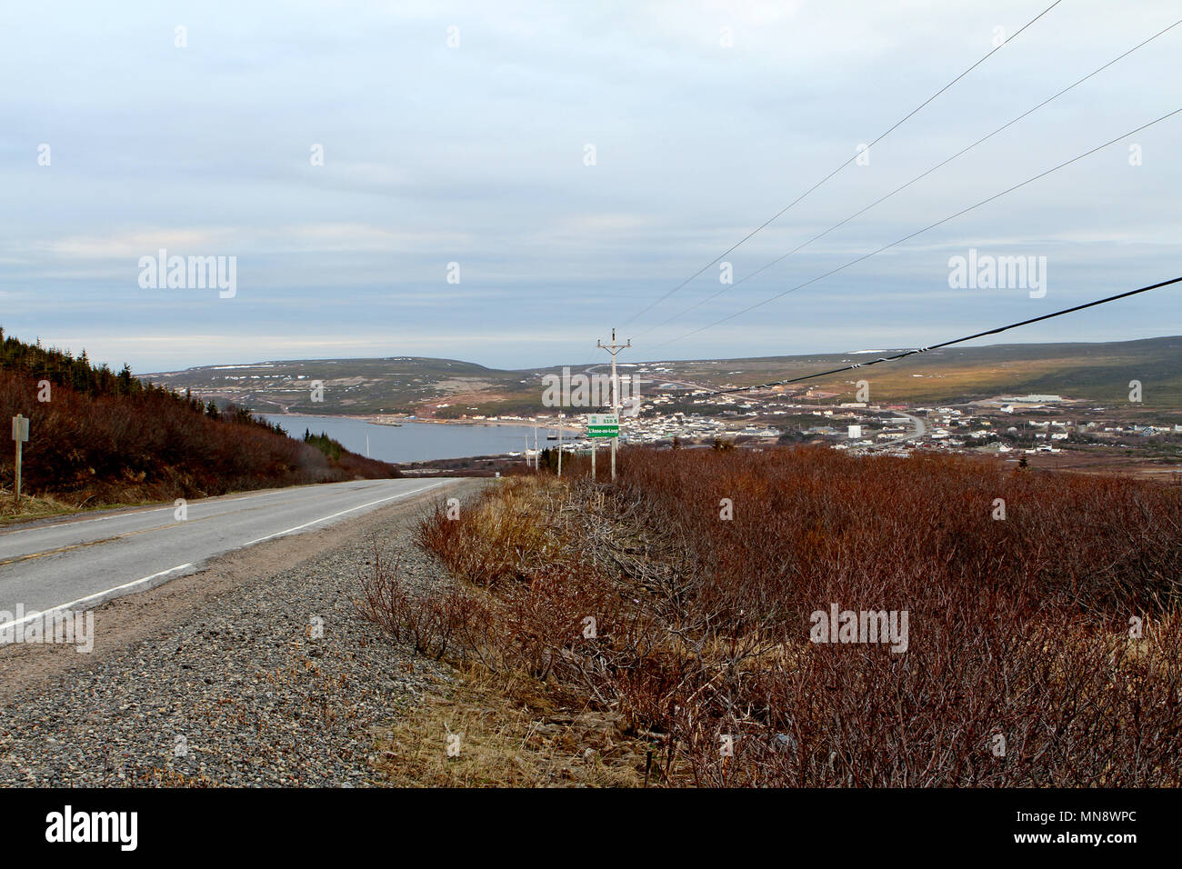 Kleines Dorf, L'ANS AU LOUP, Labrador, Kanada, an der Straße von Belle Isle. Stockfoto