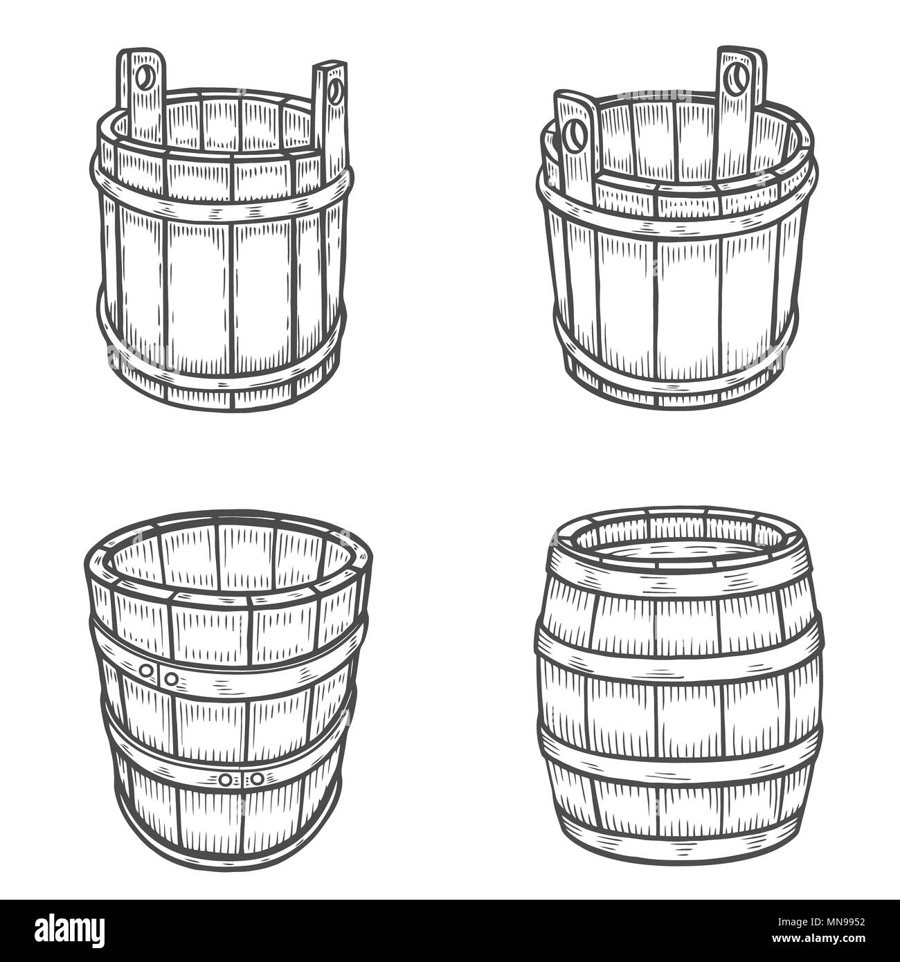 Vektor Skizze Abbildung eines hölzernen Weinfass mit dem Wasserhahn im  Vintage Style mit Ständer. Handgezeichnete kilderkin Logo  Stock-Vektorgrafik - Alamy