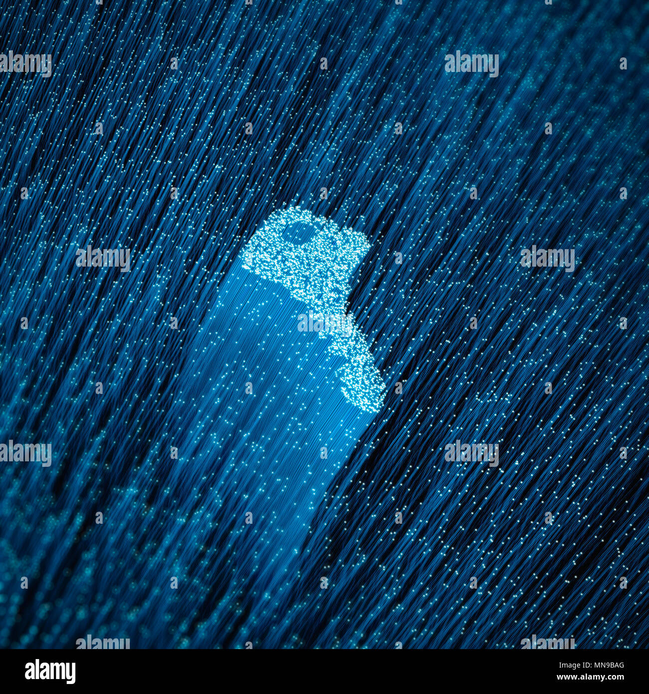 Lwl-Stichwort Schutz konzept-/3D-Darstellung der glühenden optische Fasern bilden wichtige Form Stockfoto