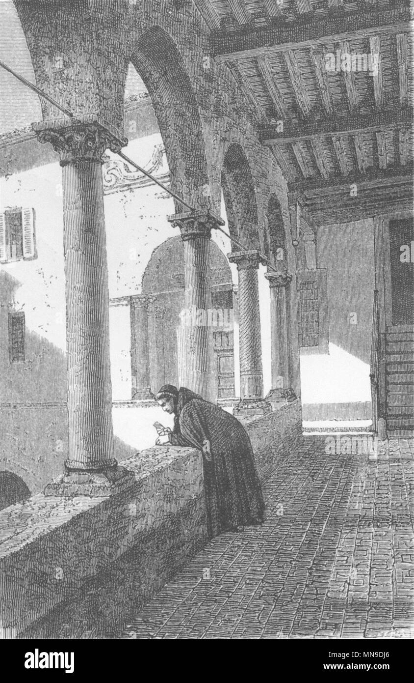 Rom. Obere Galerie der Kreuzgang Aracoeli 1872 alte antike Bild drucken Stockfoto