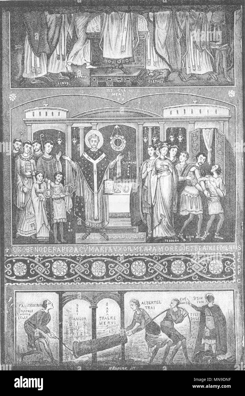 Rom. Legende St Clement. Episode der Sisinius-10 thC 1872 alten, antiken Drucken Stockfoto