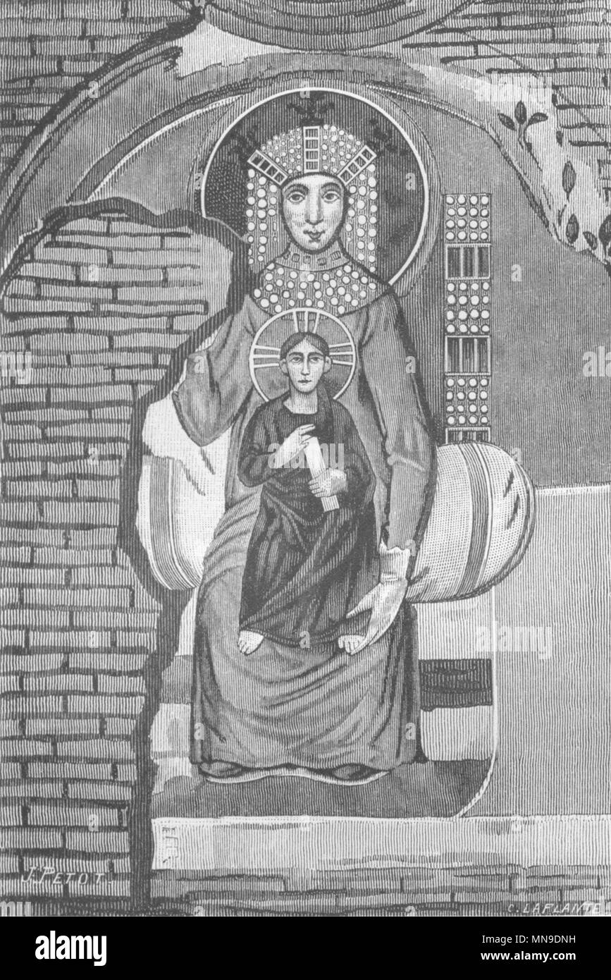 Rom. Byzantinische Madonna. Fresko des 9. Jahrhunderts 1872 alte antike Bild drucken Stockfoto
