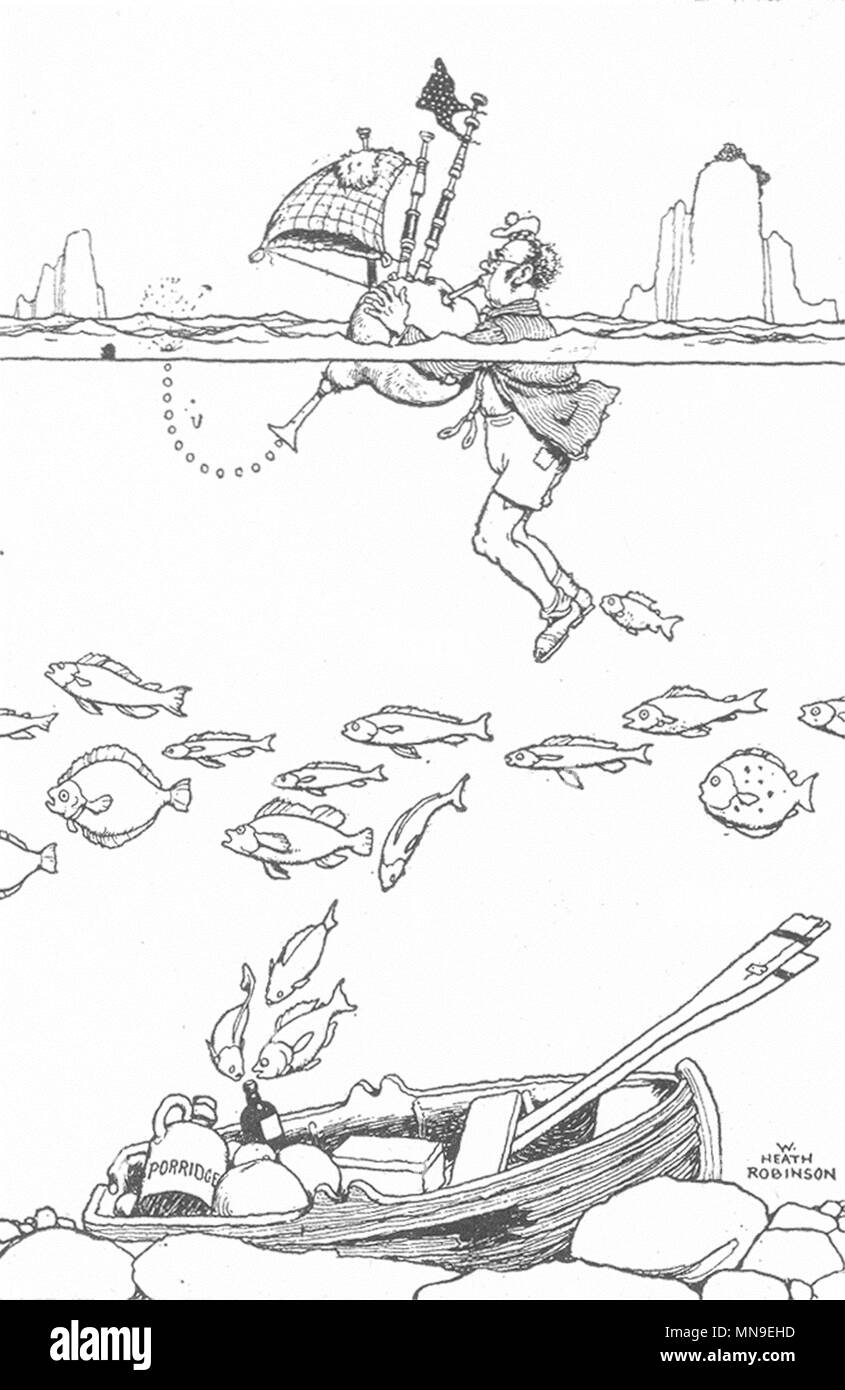 HEATH ROBINSON. Loch Lomond. ein Abgewendet Tragödie. Dudelsack bouyancy Hilfe. Kleine 1935 Stockfoto