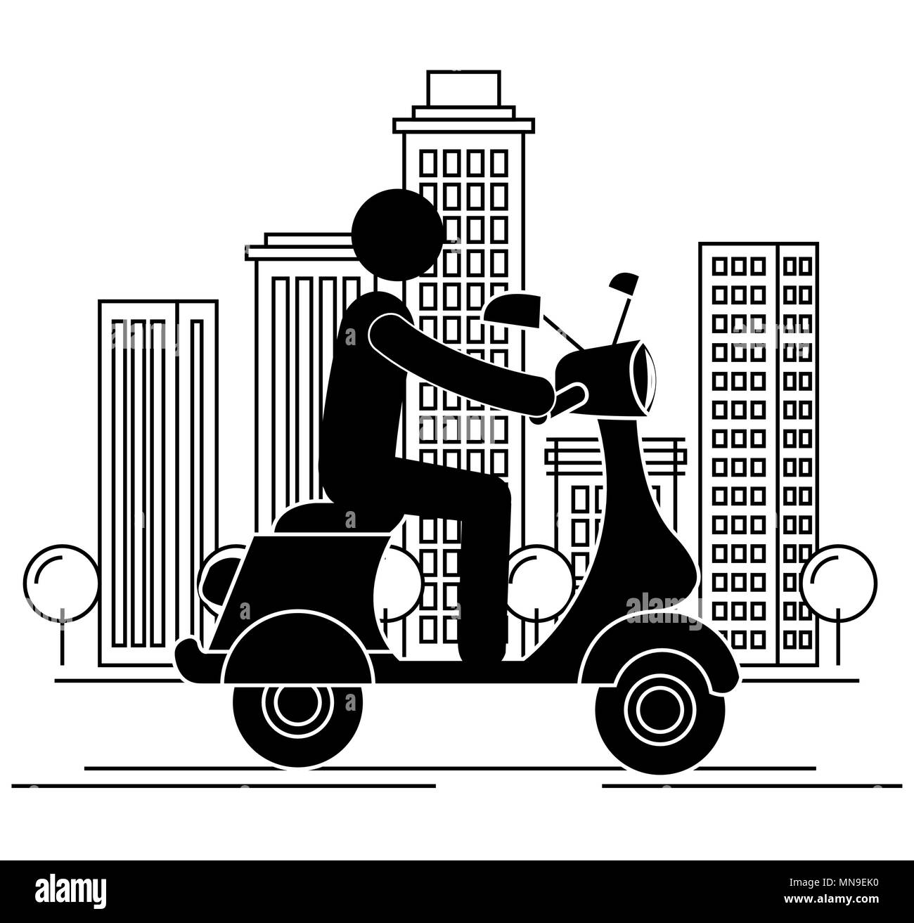 Scooter Motorrad mit Fahrer Silhouette Stock Vektor