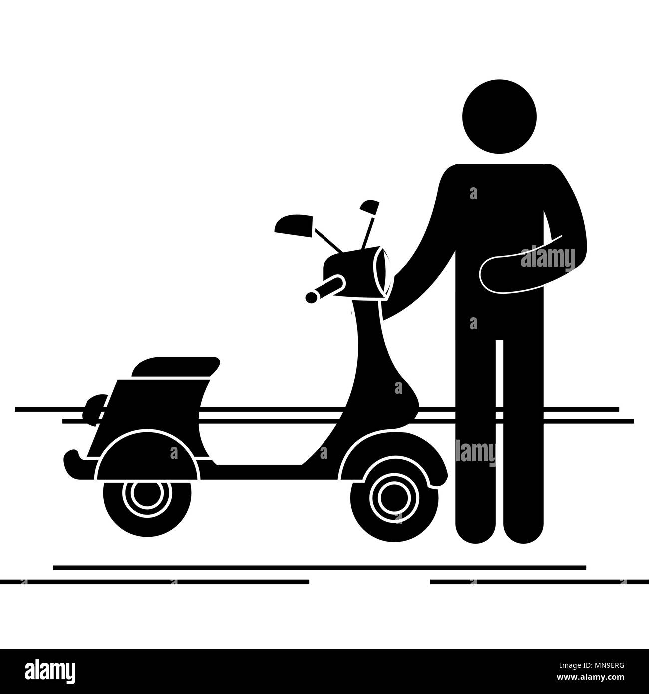 Scooter Motorrad mit Fahrer Silhouette Stock Vektor