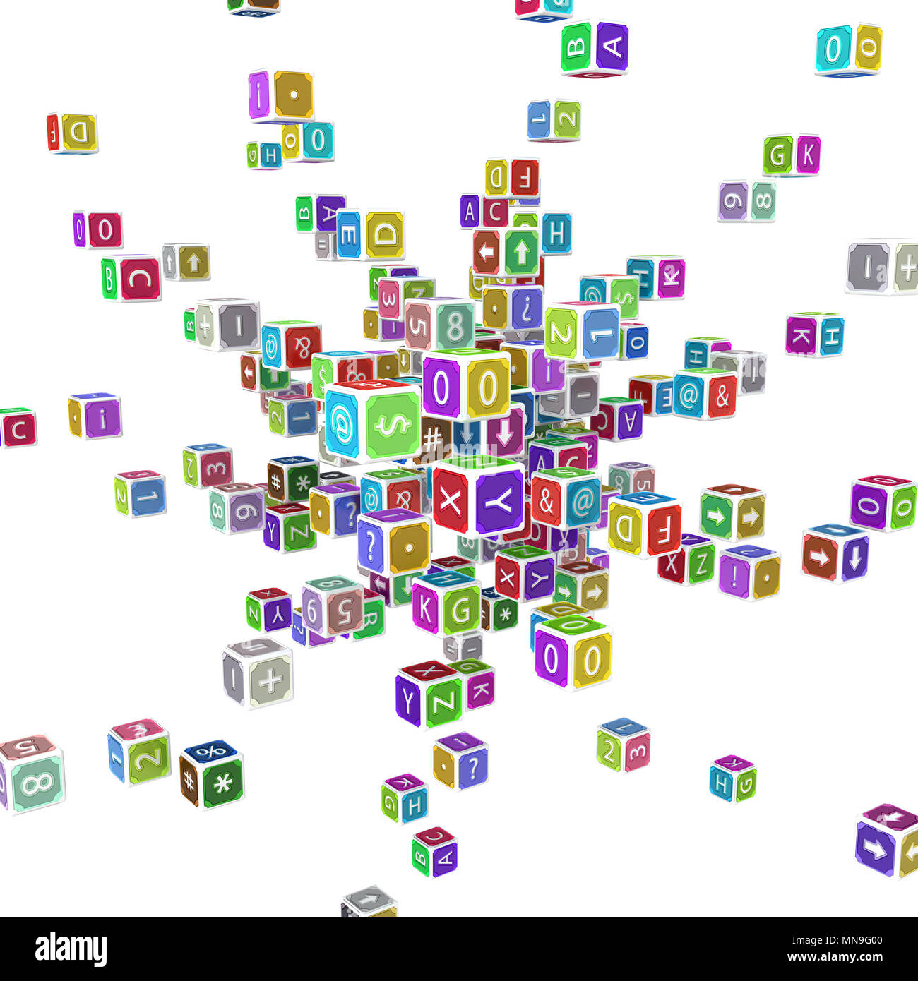 Spielzeug Würfel blocks Abstract, isoliert, 3D-Illustration, quadratisch Stockfoto