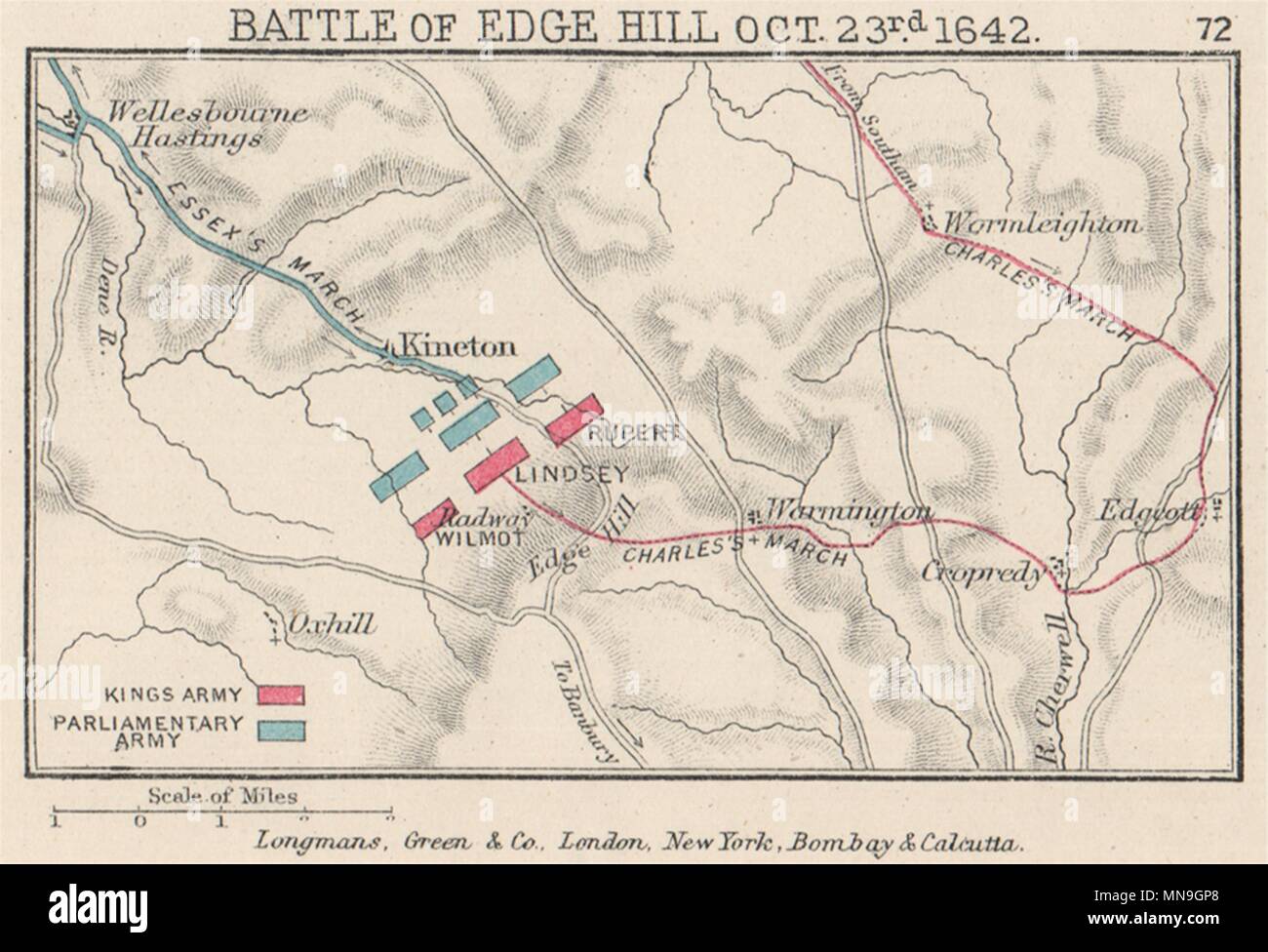 Englischer Bürgerkrieg Schlacht von Edge Hill.Okt 1642. König gegen Parlament. Kleine 1907-Karte Stockfoto