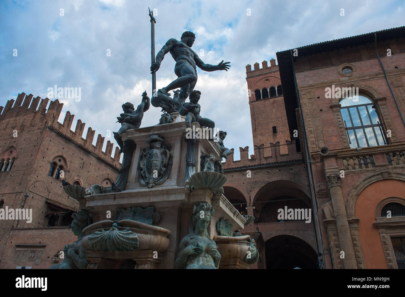 Bologna. Brunnen der Gott Neptun, Piazza Maggiore. Italien. Stockfoto