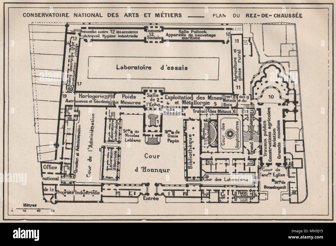 CONSERVATOIRE NATIONAL DES ARTS ET MÉTIERS. Boden fl. Vintage planen. Paris 1922 Karte Stockfoto
