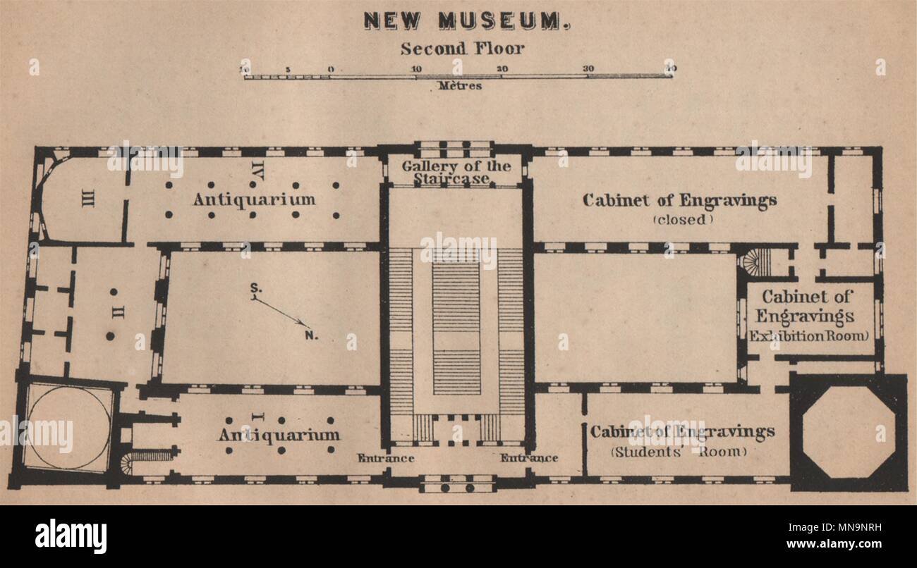 Neues Museum Das Neue Museum im zweiten Stock. Berlin Karte. BAEDEKER. Kleine 1900-Karte Stockfoto