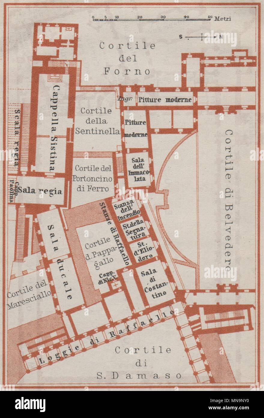 Vatikanischen Palast Südflügel Sixtinische Kapelle Raphael Loggia Stanze. Kleine 1909-Karte Stockfoto
