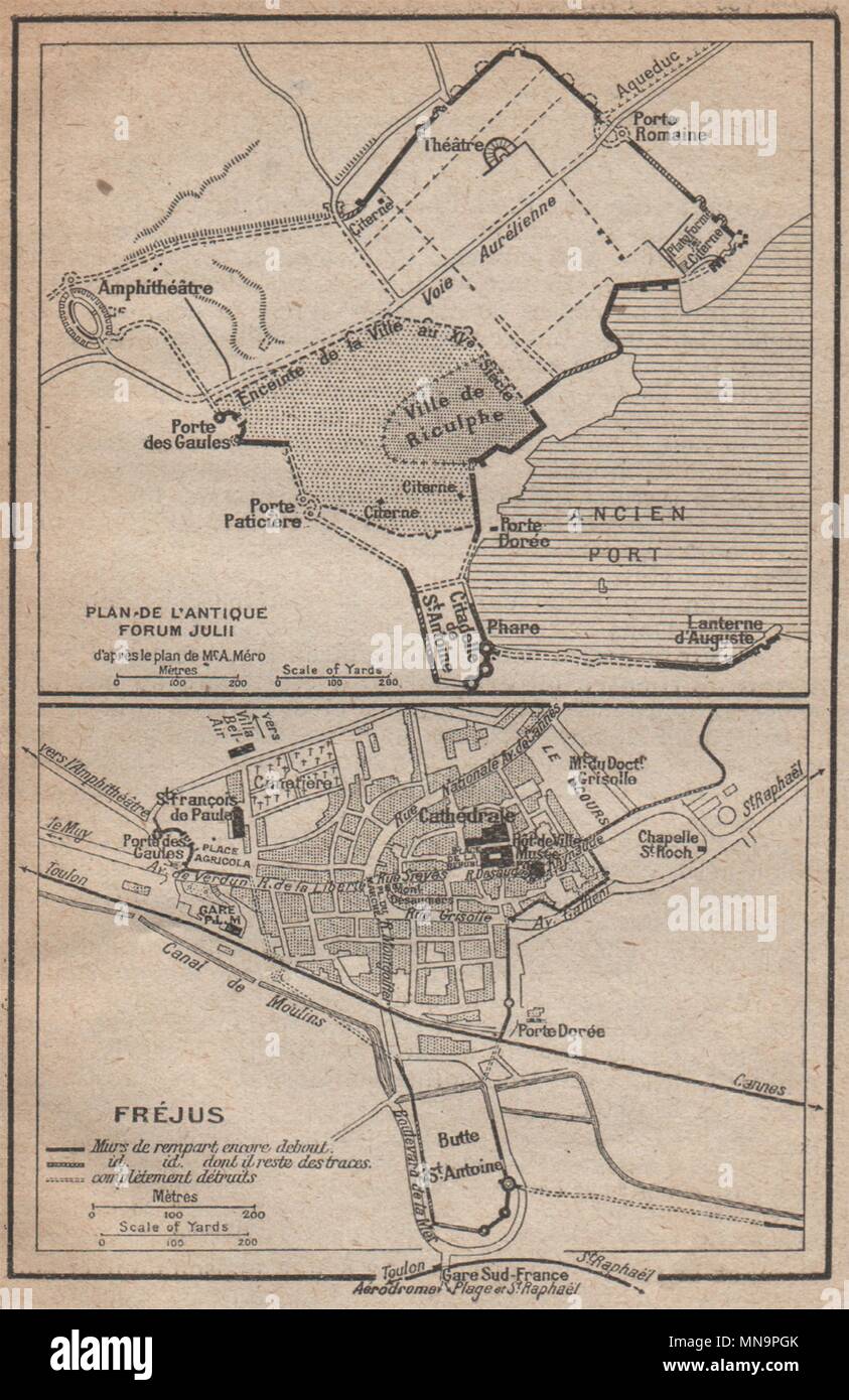 FRÈJUS. Jahrgang plan Der moderne Stadt und das römische Forum Julii. Var 1925 Karte Stockfoto