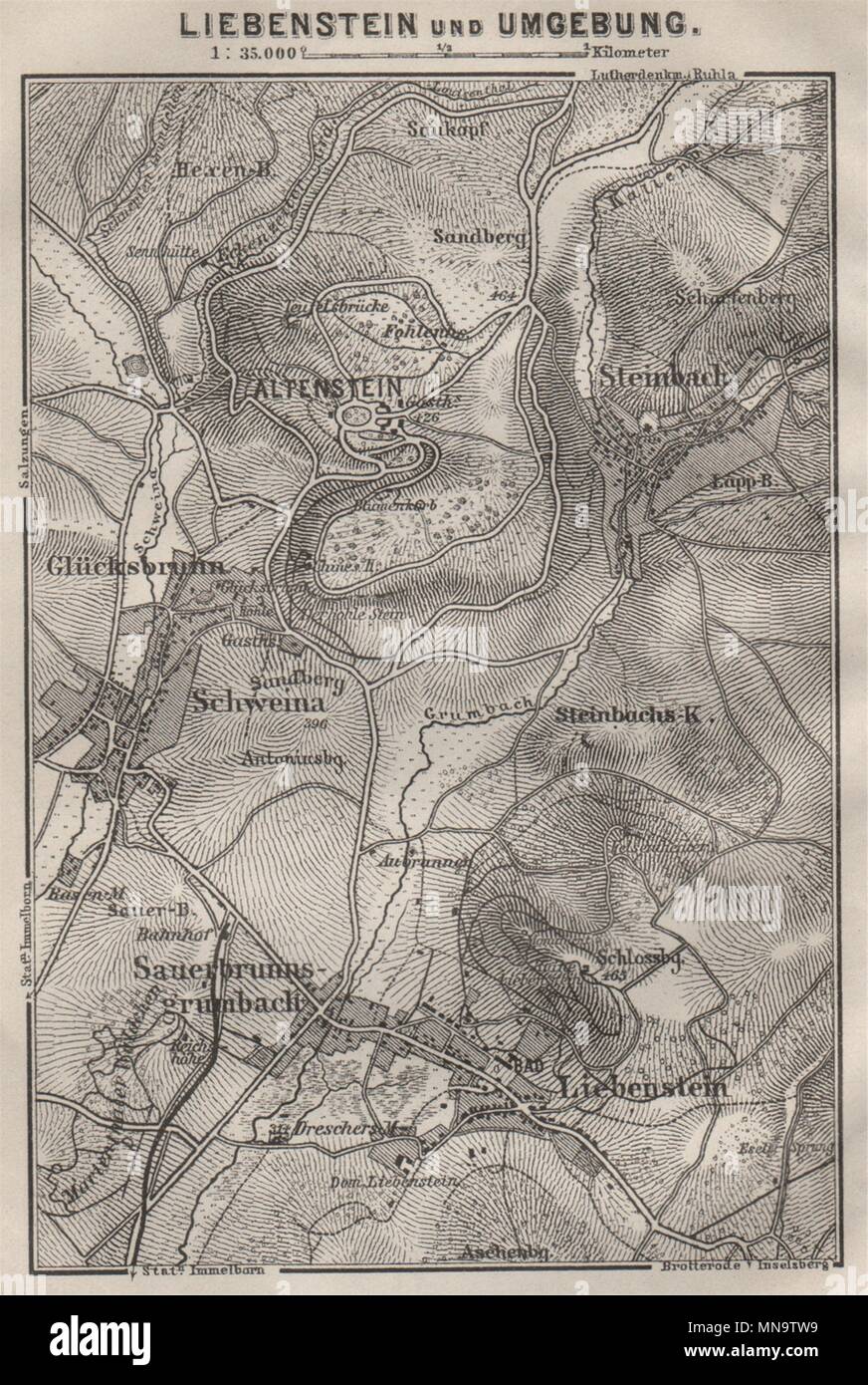 LIEBENSTEIN & Umgebung/suchen. Altenstein. Thurinigia Karte. Kleine 1910-Karte Stockfoto