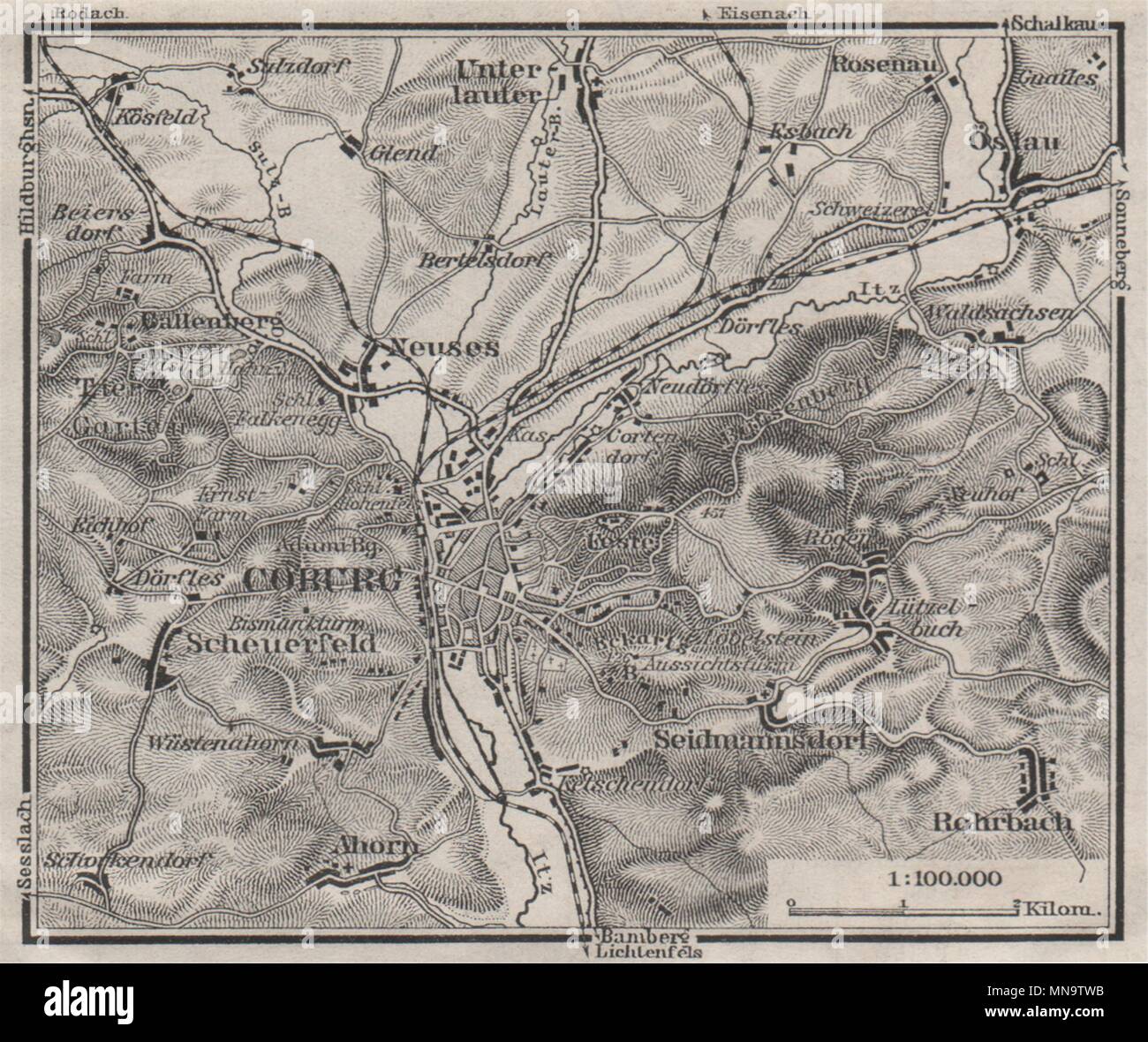 COBURG Umgebung/suchen. Bayern Bayern. BAEDEKER 1910 alte antike Karte chart Stockfoto