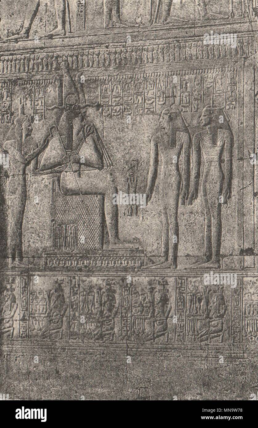Abydos. Bas-Relief im Tempel von Seti I, Szene der Anbetung. Ägypten 1885 Stockfoto
