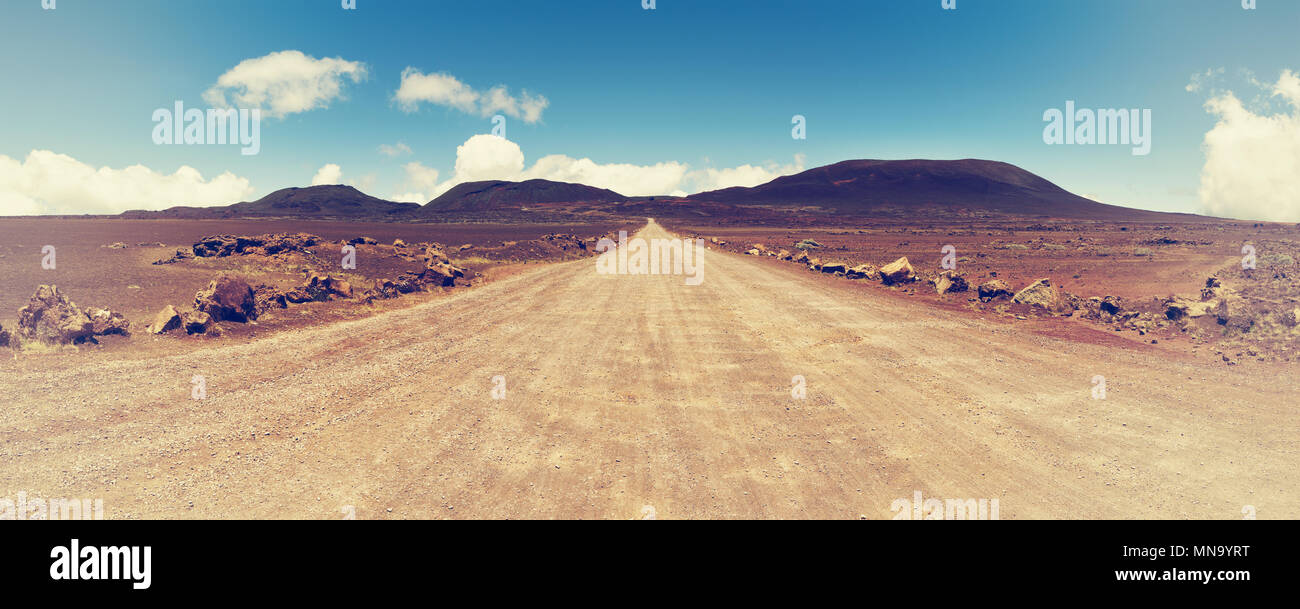 La Plaine des Sables: auf dem Weg zum the'piton De La Fournaise "Vulkan auf der Insel la Réunion, Indischer Ozean. Stockfoto