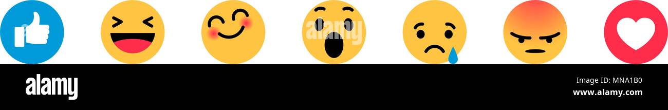 Smiley, wie, Herz in der Isometrie. Emotion Icons. Gelbe smiley lächelnd, weinen, wütend, ängstlich, überrascht, glücklich Stock Vektor