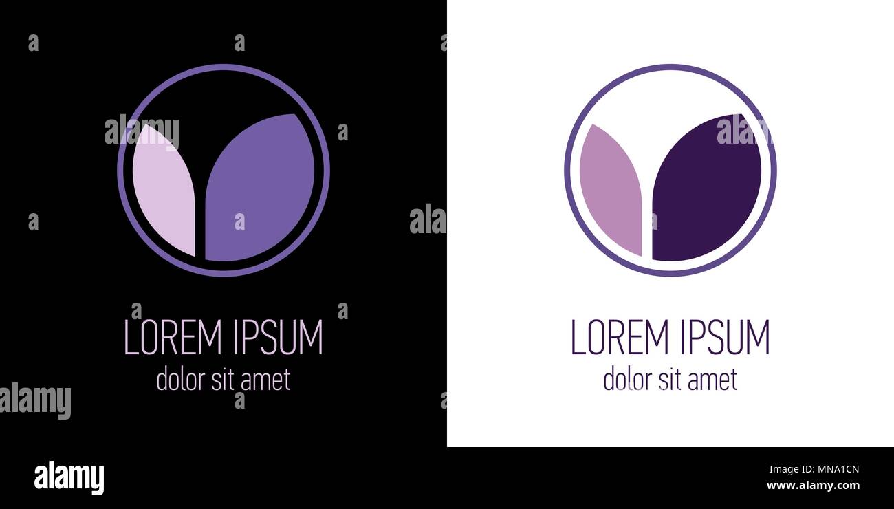 Lila und violetten Blütenblätter im Kreis. Zeichen der Firma. Marke. Kosmetik, Gesundheit, Wachstum Training. Stock Vektor