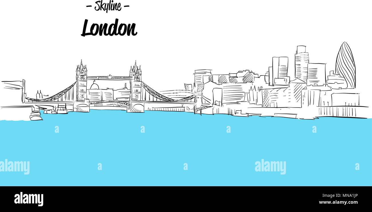 Skyline von London Skizze, Hand Vektor Kontur Artwork gezeichnet Stock Vektor