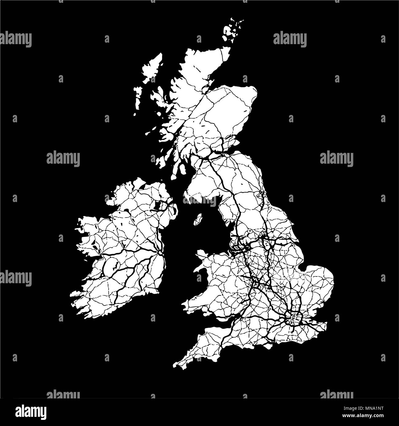 Großbritannien Monochrome Karte Kunstdruck, Vektor Outline Version, bereit für die Farbe ändern, getrennt auf Weiß Stock Vektor