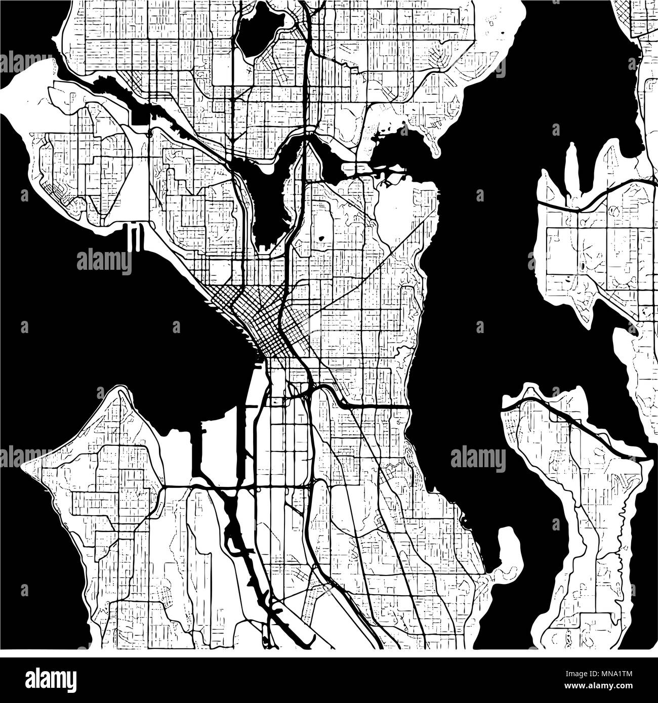 Seattle, Washington, USA, Monochrome Karte Kunstdruck, Vektor Outline Version, bereit für die Farbe ändern, getrennt auf Weiß Stock Vektor