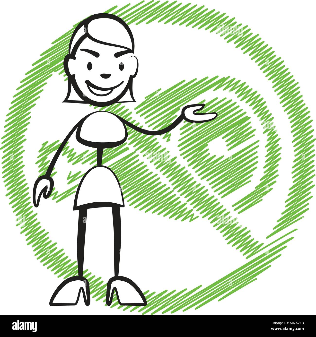 Strichmännchen Frau ohne Fleisch Symbol, Stickman Vektor-zeichnung auf weißem Hintergrund Stock Vektor