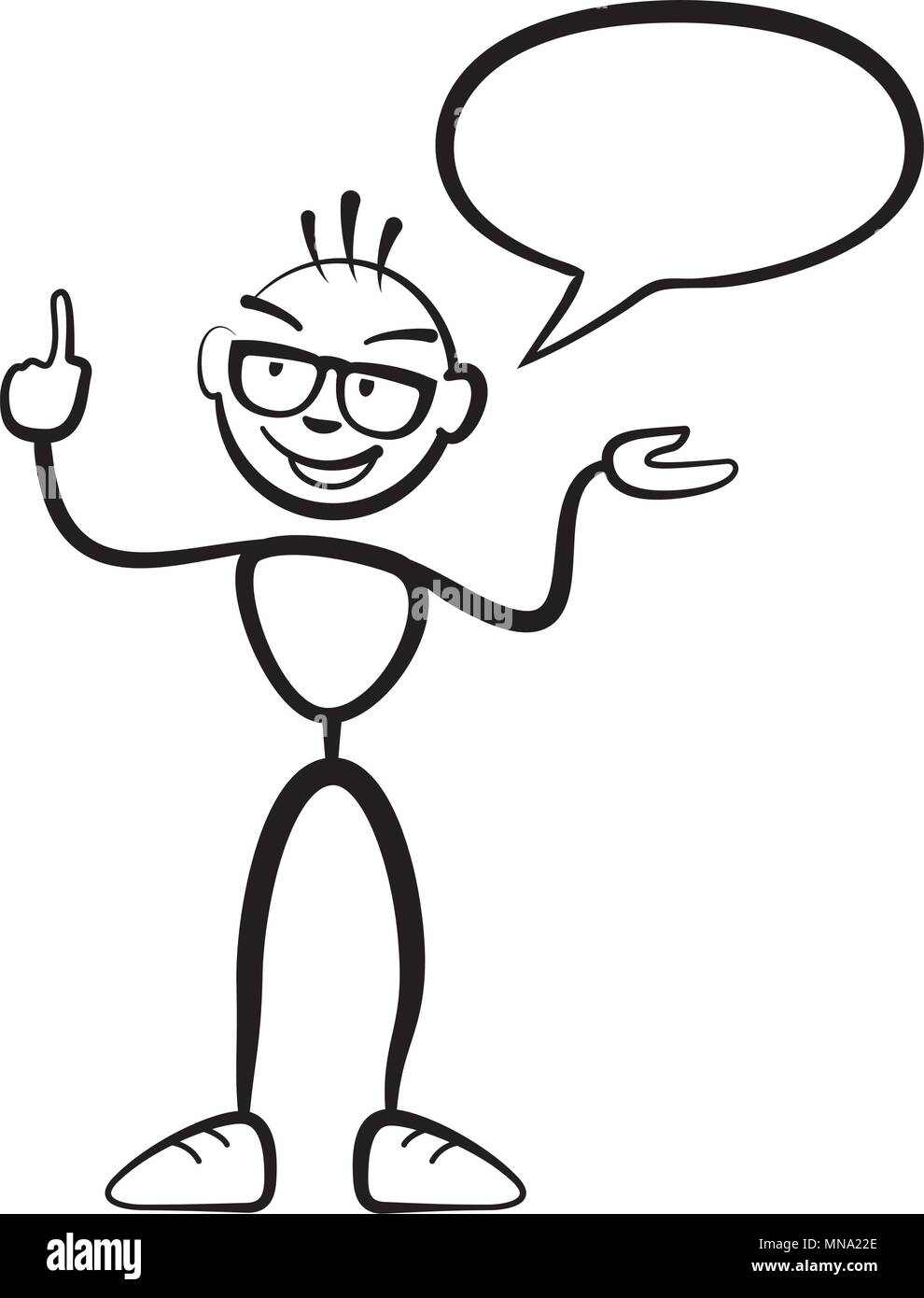 Strichmännchen Mann persona mit Sprechblasen, Stickman Vektor-zeichnung auf weißem Hintergrund Stock Vektor