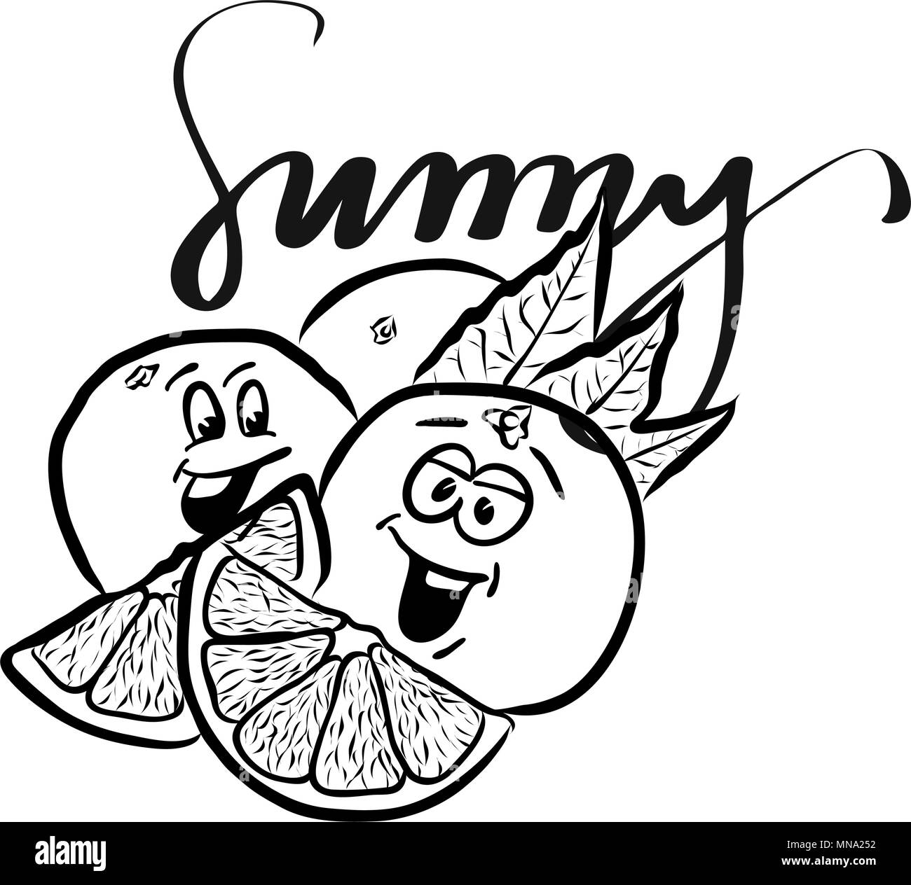 Sonnigen Orangen Lachen mit Headline, Handgezeichnete Vektorgrafiken. Stock Vektor