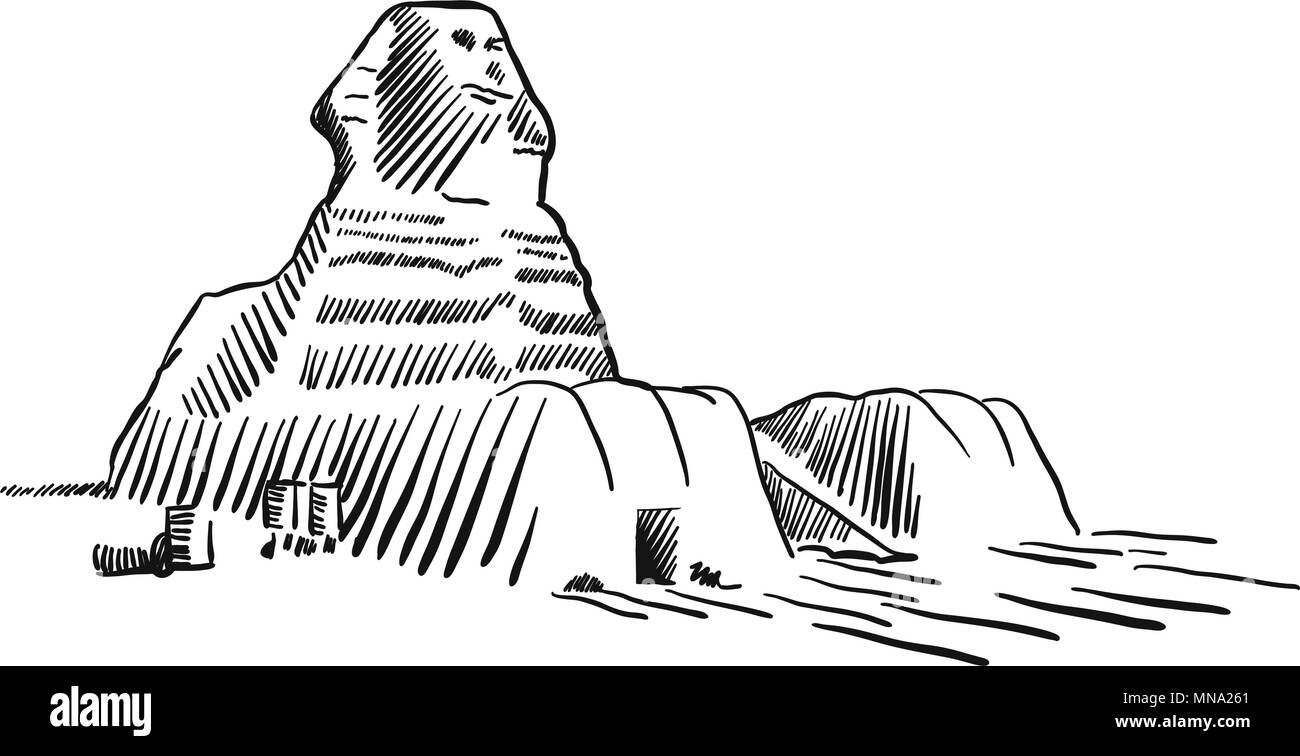 Ägypten Kairo Sphinx Denkmal skizziert, berühmten Reiseziel Sehenswürdigkeit, Hand Vektorgrafiken erstellt Stock Vektor