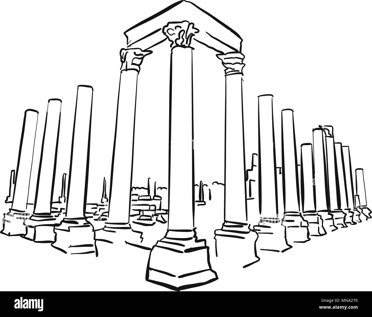 Antalya Türkei Perge Stadt alte Attraktion, berühmten Reiseziel Sehenswürdigkeit, Hand Vektorgrafiken erstellt Stock Vektor