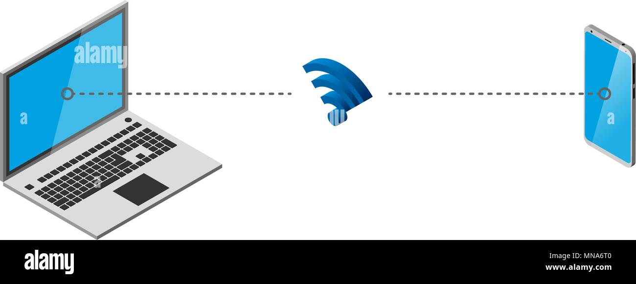 Mobile digitale Geräte: Smartphone, Handy, Laptop, WLAN anmelden. Isometrie Stock Vektor