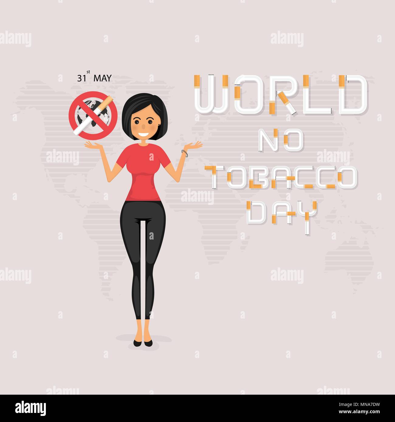 Pretty Woman und Beenden Tabak Vektor logo Vorlage. 31. Mai Weltnichtrauchertag Konzept. Rauchen Aufhören. Nicht Rauchen. Kein Tabak Tag Bewusstsein ICH Stock Vektor
