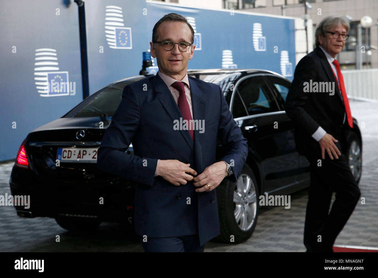 Brüssel, Belgien. 15. Mai 2018. Heiko Maas, Außenminister von Deutschland kommt auf einer Sitzung am Iran beschäftigen. Alexandros Michailidis/Alamy leben Nachrichten Stockfoto